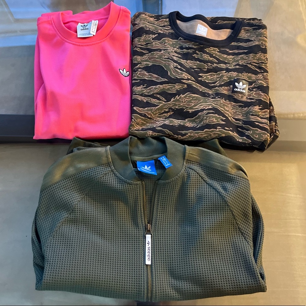 Lot of 3 Adidas Medium and Large Olive and Pink Track Jacket Sweatshirt